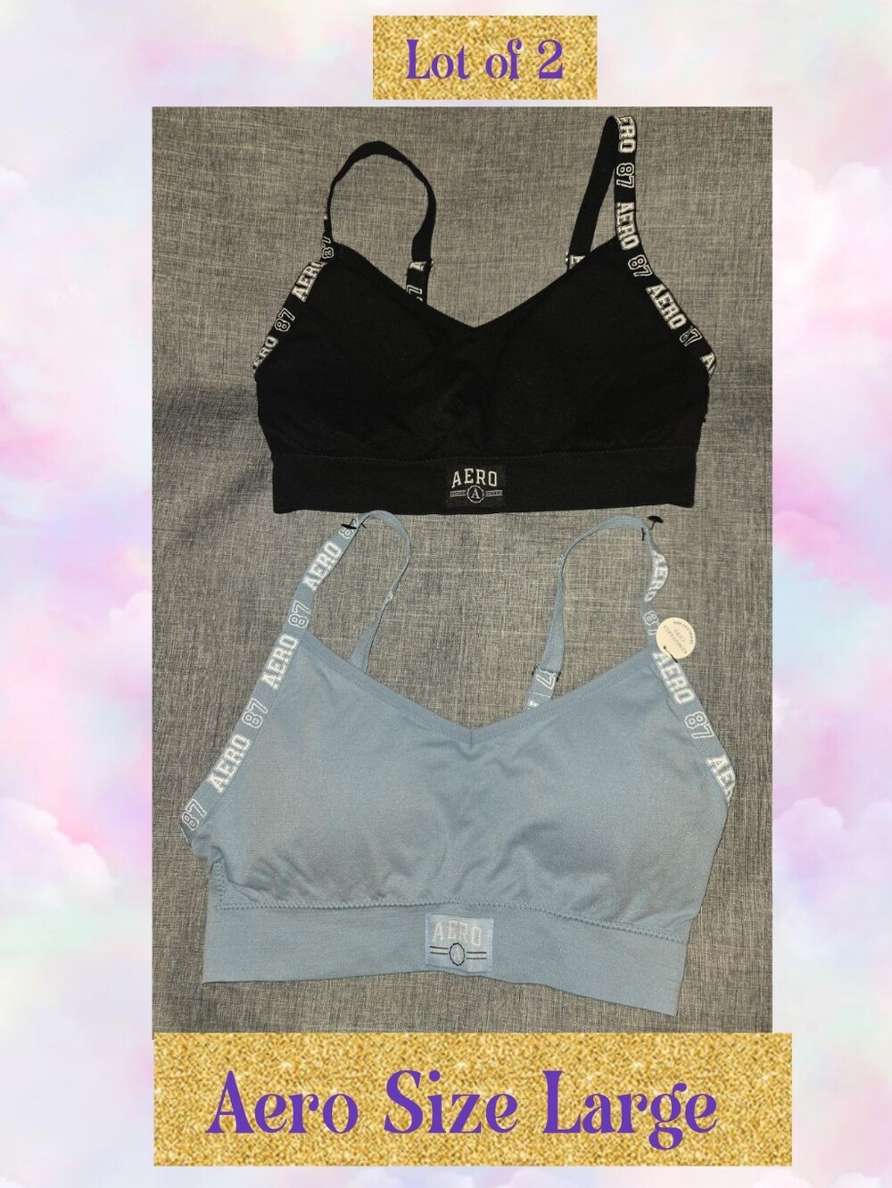 Aero Soft Wireless Bralette Duo - Black & Light Blue - Large